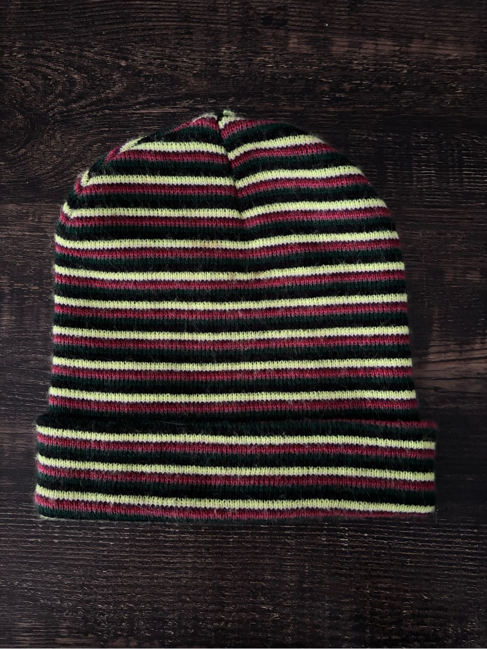 Urban Outfitters Striped Knit Beanie - Black, Lime & Burgundy OS